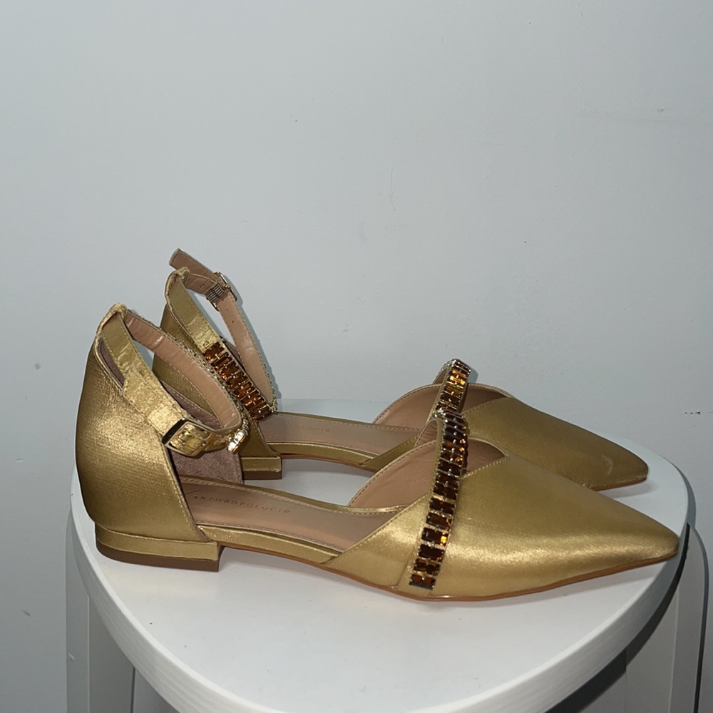 Anthropologie Satin Pointed-toe Embellished Slingback Flats in Gold - Picture 8 of 10